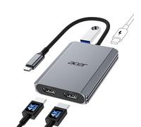Acer USB-C to Dual HDMI Adapter 4K@60Hz, USB C Hub Multiport Adapter with 2 HDMI, 100W PD, USB 3.0, Type-C Converter for Dual Monitors, Compatible with Acer Nitro, MacBook Air/Pro, Dell XPS, Surface