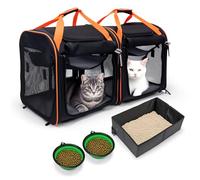 AceRide Large Cat Carrier 2-in-1 with Litter Box & Bowl, Portable Cat Carrier Hard for 2 Cats, Double Cat Travel Carrier with Safety Locking Zippers, Ideal for Long Distance Trips, Outdoor Adventures