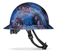 ACERPAL Full Brim Hard Hat OSHA Construction Work Approved Safety Helmet, Blue Banshee, Skulls Custom Design Hard Hats, Cascos De Construccion for Men and Woman, 6 Point Adjustable Ratchet Suspension