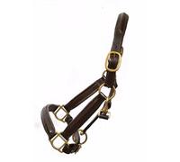 Aces Equine LEATHER HORSE ADJUSTABLE HEADCOLLAR HALTER FULLY RAISED AND PADDED BRASS FITTING (BROWN) (X-FULL)