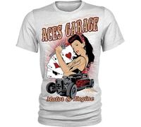 Aces Garage Rockabilly Pinup Hotrod American USA T-Shirt Mens Tee Grey