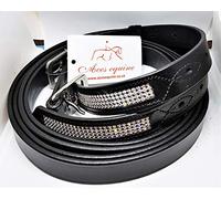 Aces GENUINE HORSE HEAVY DUTY STRONG BLING DIAMANTE STIRRUP LEATHER BLACK FULL (54") COB (52"), PONY (48") SS BUCKLE (COB)