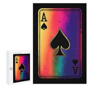 Aces Playing Card Rainbow Vertical Wooden Jigsaw Puzzles for Adults Challenge Intelligent Puzzle Letter on Back Picture Home Decor