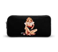 Aces Playing Cards Pinup Girl Pencil Case Durable Pen Pouch Organizer Stationery Pen Bag Makeup Bag for Women Men Gifts