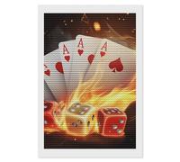 Aces-Spades Dice Fire Flaming Diamond 5D Painting Kits for Adult Beginners Round Full Drill DIY Wall Art Craft Decor Gift 8"x12"