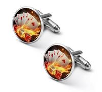 Aces-Spades Dice Fire Flaming Elegant Men’s Cufflinks Lightweight Alloy Cuff Links Clothing Accessories for Shirts Formal 1.7cm