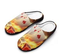 Aces-Spades Dice Fire Flaming Men's Cotton Slippers Winter Warm Slip-on House Shoes with Anti-Skid Rubber Sole 9-10（42-43）
