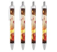 Aces-Spades Dice Fire Flaming Retractable Ballpoint Pens 0.5mm Fine Black Inks Roller Smooth Writing Office Supplies 4 PCS