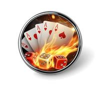 Aces-Spades Dice Fire Flaming Unisex Novelty Brooches & Pins Round Metal Lapel Badge for Clothing Shawl Hat