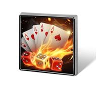 Aces-Spades Dice Fire Flaming Unisex Novelty Brooches & Pins Square Metal Lapel Badge for Clothing Shawl Hat