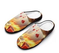 Aces-Spades Dice Fire Flaming Women's Cotton Slippers Winter Warm Slip-on House Shoes with Anti-Skid Rubber Sole 9-10（40-41）