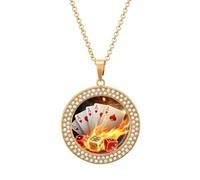 Aces-Spades Dice Fire Flaming Women's Necklaces Lightweight Round Alloy Pendant Diamond Necklace Ladies Jewelry Gift Golden-style