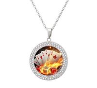 Aces-Spades Dice Fire Flaming Women's Necklaces Lightweight Round Alloy Pendant Diamond Necklace Ladies Jewelry Gift Silver-style