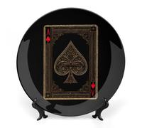 Aces-Spades Personalized Bone China Decorative Plate Ceramic Decorative Plates with Display Stand for Home Office Decor