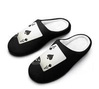 Aces-Spades Playing Card Dice Men's Cotton Slippers Winter Warm Slip-on House Shoes with Anti-Skid Rubber Sole 13-14（46-47）