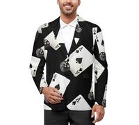 Aces-Spades Playing Card Dice Stylish Men's Blazers Two Button Lapel Suits Jacket Lightweight Sport Coats