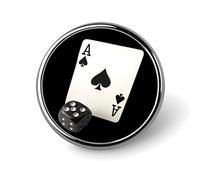 Aces-Spades Playing Card Dice Unisex Novelty Brooches & Pins Round Metal Lapel Badge for Clothing Shawl Hat