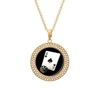 Aces-Spades Playing Card Dice Women's Necklaces Lightweight Round Alloy Pendant Diamond Necklace Ladies Jewelry Gift Golden-style
