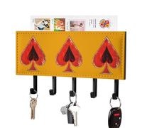 Aces-Spadeses Poker Leather Key Holder with 5 Hooks Decorative Wall Mounted Keys Organizer Rack for Hallway Entryway