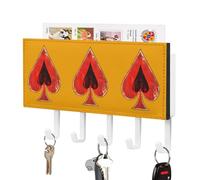 Aces-Spadeses Poker Leather Key Holder with 5 Hooks Decorative Wall Mounted Keys Organizer Rack for Hallway Entryway