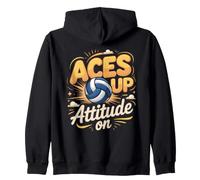 Aces Up Attitude On Volleyball Player Setter Zip Hoodie