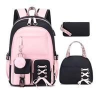 ACESAK Backpacks for Girls, Girls Backpack with Lunch Box and Pencil Case for Teen Kids Elementary Middle High School College Student, Children School Backpack Bookbag with USB Charging Port (Pink)
