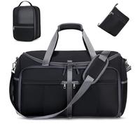 ACESAK Foldable Garment Bags for Travel, 2 in 1 Convertible Carry On Travel Garment Duffel Bag for Women with Toiletry & Shoe bag, Hanging Suitcase Suit Travel Bags for Men Women Gift (Black）