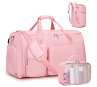 ACESAK Garment Bags for Travel, 2 in 1 Convertible Carry On Duffle Bag Suit Bags Foldable Backpacks with Shoe Compartment & Toiletry Bag, Hanging Bags for Clothes Dress Suit for Men Women Gift, Pink