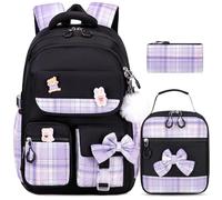 ACESAK Girls Backpack - 3PCS Backpack for Girls Cute School Backpacks for Girls Kindergarten, Black-purple, M