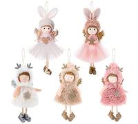 Aceshop 5PCS Christmas Angel Ornaments Christmas Tree Hanging Decorations Christmas Plush Elf Hanging Ornament Christmas Crafts Pendant Funny Dolls Ornament for Xmas Party Home Decor Kids Girl Gift