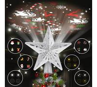 Aceshop Christmas Tree Topper, Christmas Star Tree Topper Lighted with 6 Projected Patterns 3D Glitter Hollow Star Tree Topper Built-in LED Rotating Lights for Home Holiday Party Xmas Tree Decorations