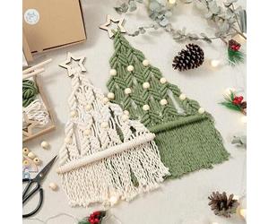 ACESOME 2PCS Macrame Tree Kit, Christmas Tree Macrame DIY Weaving Material Kit, Macrame Wall Hanging, Christmas Crafts Ideas Gifts, Craft Kits for Adults with Tassels Tutorial with Instructions