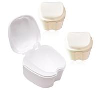 ACESOME 3Pcs Portable Retainer Case, Denture Box, 9.5X 9.5 x 6cm, False Teeth Container with Flushable Basket, PP Denture Bath Box, Retainer Box Storage for Home & Travel (White)