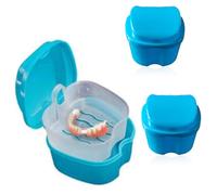 ACESOME 3Pcs Portable Retainer Case, Denture Box, 9.5X 9.5 x 6cm, False Teeth Container with Flushable Basket, PP Denture Bath Box, Retainer Box Storage for Home & Travel (Light Blue)