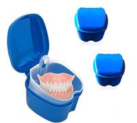 ACESOME 3Pcs Portable Retainer Case, Denture Box, 9.5X 9.5 x 6cm, False Teeth Container with Flushable Basket, PP Denture Bath Box, Retainer Box Storage for Home & Travel (Dark Blue)