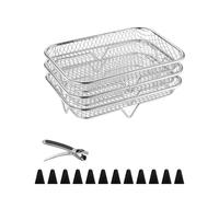 ACESOME Air Fryer Rack, Universal 3 Stackable Dehydrator Racks, Stainless Steel Airfryer Accessories, Air Fryer Basket Fit for Most Dual-Basket Air Fryers, Oven, Microwave (Rectangle+ 1 Clamp)