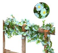 ACESOME Artificial Daisies Flowers Garland, 6.9FT Daisy Decoration Faux Flowers Vines, Plastic+Silk Flowers Hanging, Daisy Vine Flower Garland with Green Leaves for Arch Garden Home Decor (Blue)