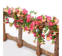 ACESOME Artificial Daisies Flowers Garland, 6.9FT Daisy Decoration Faux Flowers Vines, Plastic+Silk Flowers Hanging, Daisy Vine Flower Garland with Green Leaves for Arch Garden Home Decor (Dark pink)