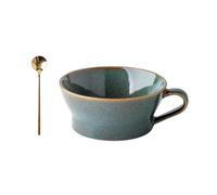 ACESOME Ceramic Soup Bowl with Scoop, 375ml Cup with Handles for Breakfast, Coffee, Milk Desserts, Oatmeal - Microwave Safe, 1PC Gradient Cyan