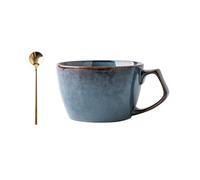 ACESOME Ceramic Soup Bowl with Scoop and Handle, 650 ml Large Cup for Cereal, Coffee, Milk Desserts, Oatmeal - Microwave Safe, 1PC Gradient Blue