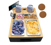 ACESOME Couch Bar, Wood+ Stainless Steels Couch Cup Holder Tray, 15.5 x 10 x 3 inch Snack Tray Snack Box Organiser, Sofa and Bed Drink Holder and Couch Tray Table for Snacks Beverage Remote