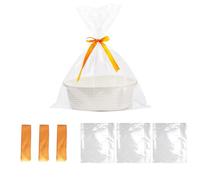 ACESOME Gift Basket Empty, Small Woven Basket with Bags & Ribbon, Hamper Baskets for Gifts Empty, Toy Baskets with Handle, Hamper Kit for Graduations, Christmas, Storage, Birthday (White, 1Pcs)