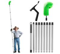 ACESOME Gutter Cleaning Tools, 11.4FT Adjustable Telescopic Gutter Cleaner with 1 Brush Head & Spade, 9 Poles Hedgehog Gutter Brush for Removal of Leaves, Debris & Cobwebs (Green)