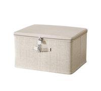 ACESOME Lockable Storage Box with 4 Keys, Cotton and Linen Fabric Storage Boxes with Zipper, Lid, Handle, Collapsible Waterproof Storage Box for Clothes, Quilts, Blankets, Toy (L: 40×30×21cm)