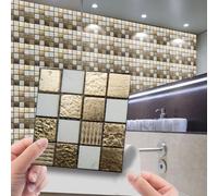 ACESOME Self Adhesive Wall Tile Stickers, PVC 10 x10cm Mosaic Wall Tiles Stick, Waterproof Peel and Stick on Wall Tiles, Decor for Kitchen Bathroom Fireplace Surround Walls Living Room (20, MSC081)