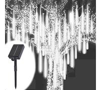 ACESOME Solar Outdoor Christmas Lights, Meteor Shower Lights, 30CM 8 Tube Icicle Lights Outdoor, Waterproof Falling Rain Light for Halloween, Xmas Decorations, Window, Wedding & Party (White)