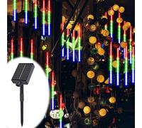 ACESOME Solar Outdoor Christmas Lights, Meteor Shower Lights, 30CM 8 Tube Icicle Lights Outdoor, Waterproof Falling Rain Light for Halloween, Xmas Decorations, Window, Wedding & Party (Colorful)