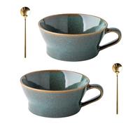 ACESOME Soup Bowl with Scoop, 2 Pack of Ceramic Cups with Handles, 375ml, Cereal Breakfast Cup, Coffee Cup Large Cup for Milk Desserts, Oatmeal, Microwave Safe, Gradient Cyan