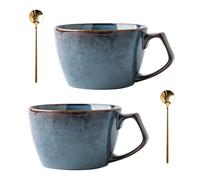 ACESOME Soup Bowl with Scoop, 2Pack of Ceramic Cups with Handles, 650ml, Cereal Breakfast Cup, Coffee Cup Large Cup for Milk Desserts, Oatmeal, Microwave Safe, Gradient Blue