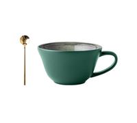 ACESOME Soup Bowl with Scoop, Large Coffee Cup, Ceramic Cups with Handles, 400ml, Cereal Breakfast Cup, for Milk Desserts, Oatmeal, Microwave Safe, 1PC Green